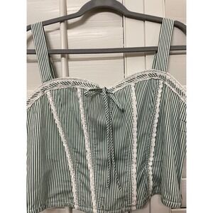Watermelon Sugar Dana Tank Corset XL Cotton Crochet Trim Peppermint Stripe‎ NWT